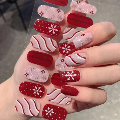 Christmas Sticker Nail Decal Winter Snowflake Semi-cured Gel Nail Wrap Sticker Long-lasting UV Lamp French Nail Decal Waterproof