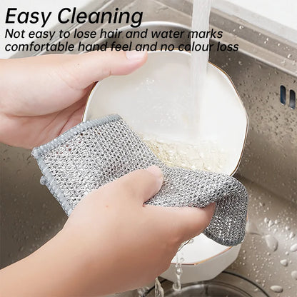 Steel Wire Deep Cleaning Cloth Brush Double -layer Non Stick Oil Dishrag Magic Coffee Stain Pan Rag Kitchen Cleaning Supplies