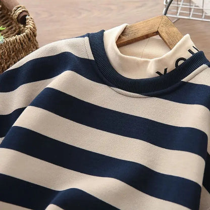 IYEAL  Autumn Winter Kids New Fleece Thickened Sweatshirt Boys Girls Long Sleeve Round Neck Color Matching Sweatshirt