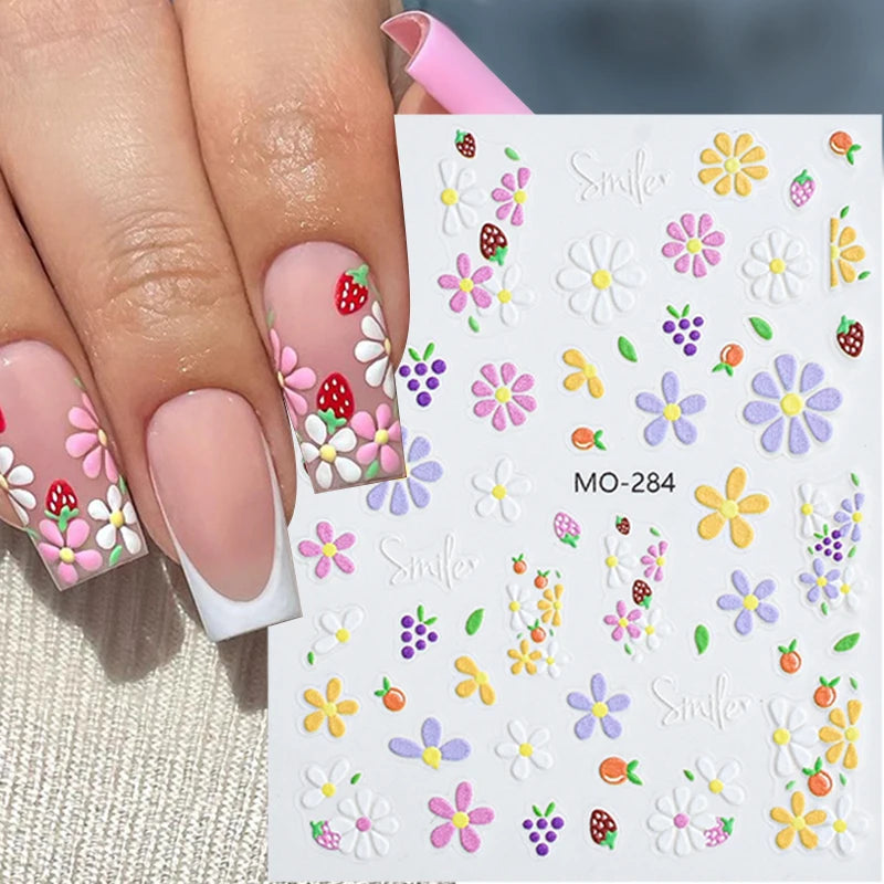 3D White Bowknot Flower Nail Art Sticker Ultra-thin Self-Adhesive Slider Summer Nail Art Decal Decoration DIY Manicure Accesorie