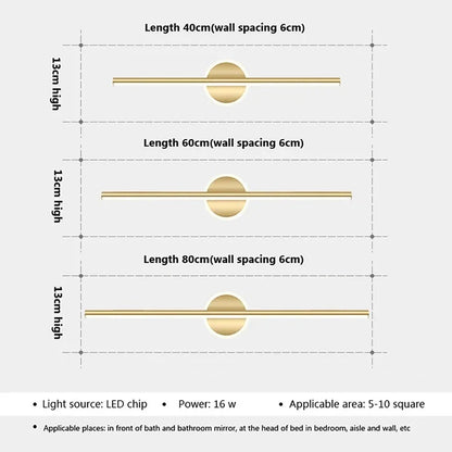 Modern LED Wall Lamp Black Gold Mirror Lights Dresser Bathroom Toilet  Long Strip Lamps Wall Decor Led Light Home Fixture Lustre
