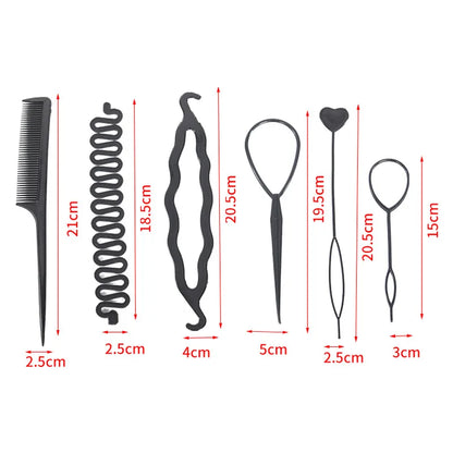 6Pcs Hair Braiding Tool DIY Hair Design Styling Tool Kit Updo Ponytail Maker Accessories Topsy Hair Braid Kit Set Hair Needle