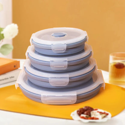 4 Pcs Food Storage Folding Lunch Box Silicone Portable Microwave Lunch Box Salad Fruit Food Container Storage Tableware Picnic
