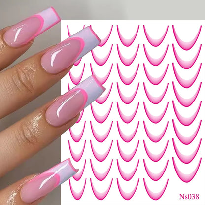 Fashion Gradient French Line Style Nail Art Stickers White Gray Self-Adhesive Fashion Gradient Lines Bend Sticker DIY Nail Decal