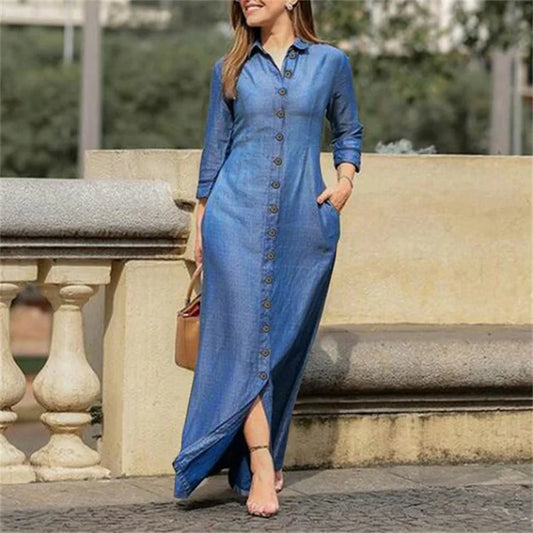 Elegant Women's Long Denim Dress