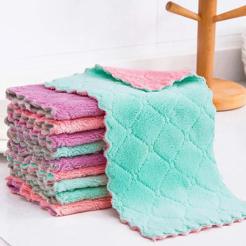 Practical Kitchen Cleaning Rag Double-Sided Dish Washing Cloth Strong Absorbent Scouring Pad Dry Wet Kitchen Towel Toallas