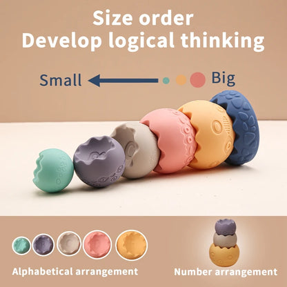 Baby Creative Eggshell Stacking Game Food Grade Silicone Teether Montessori Children Early Learning Educational Birthday Gifts