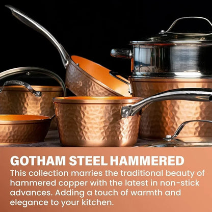 Nonstick Ceramic Cookware + Bakeware Set for Kitchen ,Hammered Copper Collection – 20 Piece Premium Pots and Pans Set