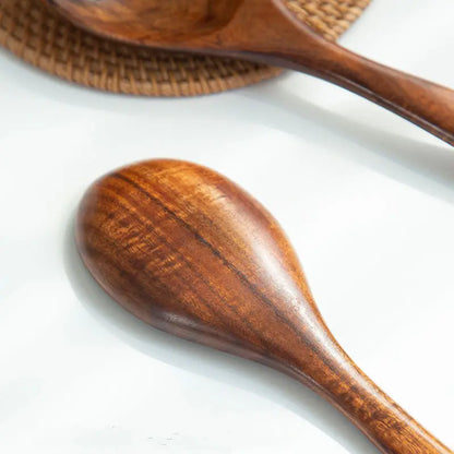 Wooden Large Spoon Fork Cutlery Set  Japanese Style Long Handle Serving Salad Scoop Dinnerware Set Tableware Kitchen Utensil