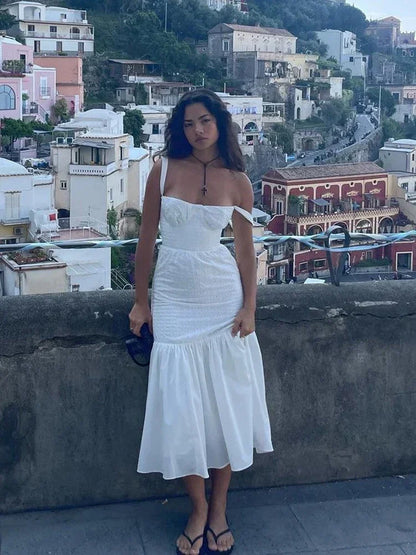 White Linen-Cotton Blend Summer Dress