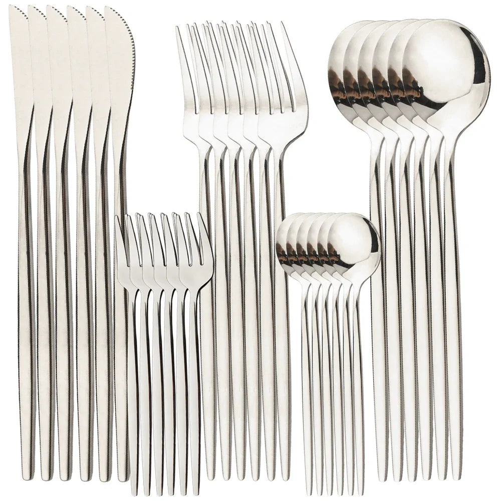 30 Piece Stainless Steel Cutlery Set | Knife Fork Tea Spoon Set