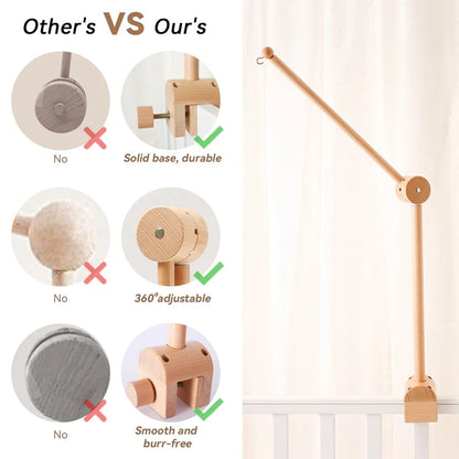 Baby Wooden Bed Bell Arch Bracket Mobile Hanging Rattles Toys Newborn Music Box Holder Bracket Infant Crib Toy Arm Bracket Gifts
