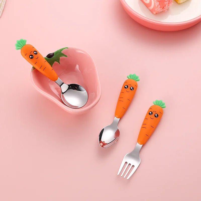 1PC/1set carrot set children's tableware stainless steel spoon and fork cutlery with box baby feeding kitchen tableware supplies