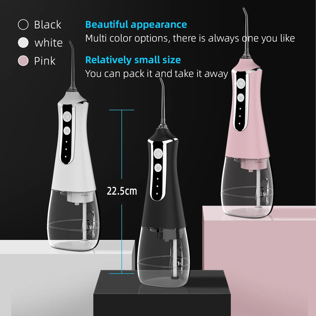 Dental Oral Irrigator Water Flosser Thread Teeth Pick Mouth Washing Machine 5 Nozzels 3 Modes USB Rechargeable 300ml Tank Dental