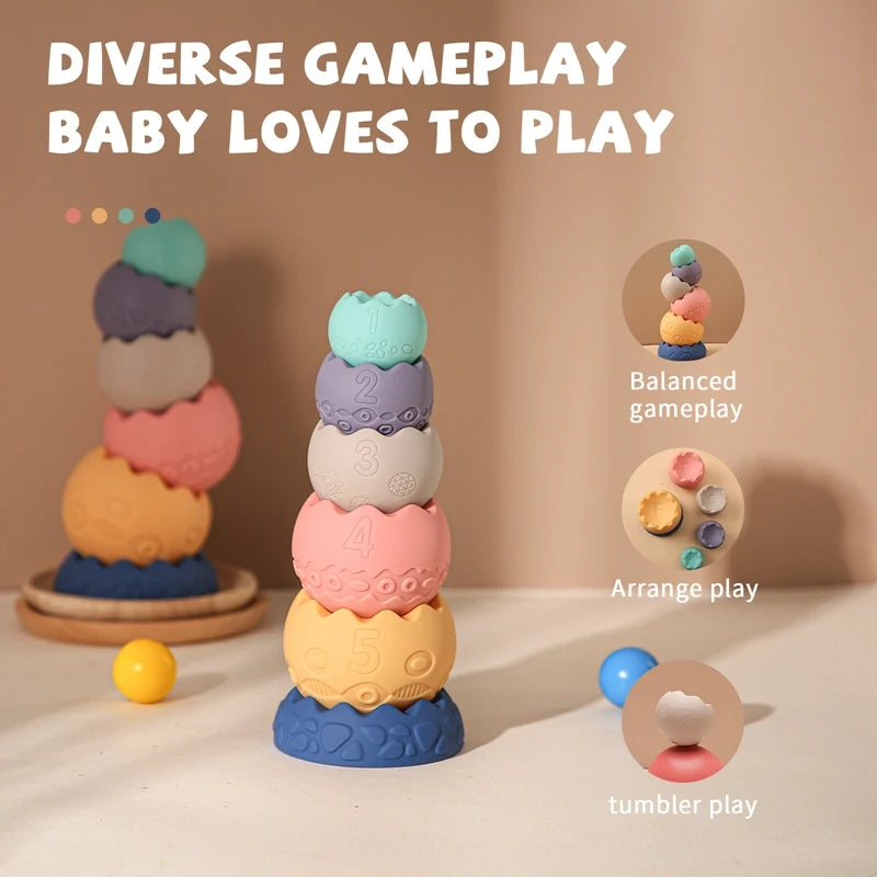 Baby Creative Eggshell Stacking Game Food Grade Silicone Teether Montessori Children Early Learning Educational Birthday Gifts