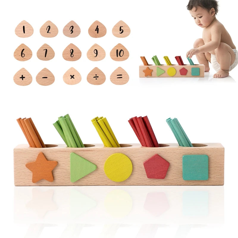 Montessori Toys Kids Wooden Counting Stick Toys Multifunctional Colour Shape Cognitive Match Educational Sensory Toys Baby Gifts