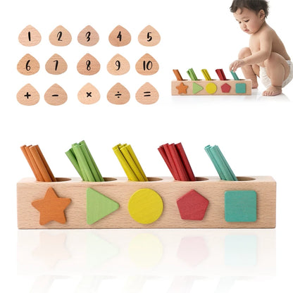 Montessori Toys Kids Wooden Counting Stick Toys Multifunctional Colour Shape Cognitive Match Educational Sensory Toys Baby Gifts