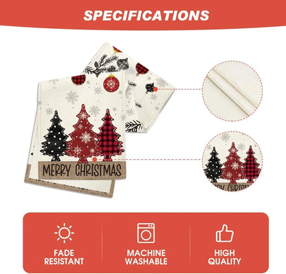 Merry Christmas Red Pine Trees Linen Table Runner Winter Xmas Holiday Party Kitchen Dining Table Decor Navidad Decorations 2025