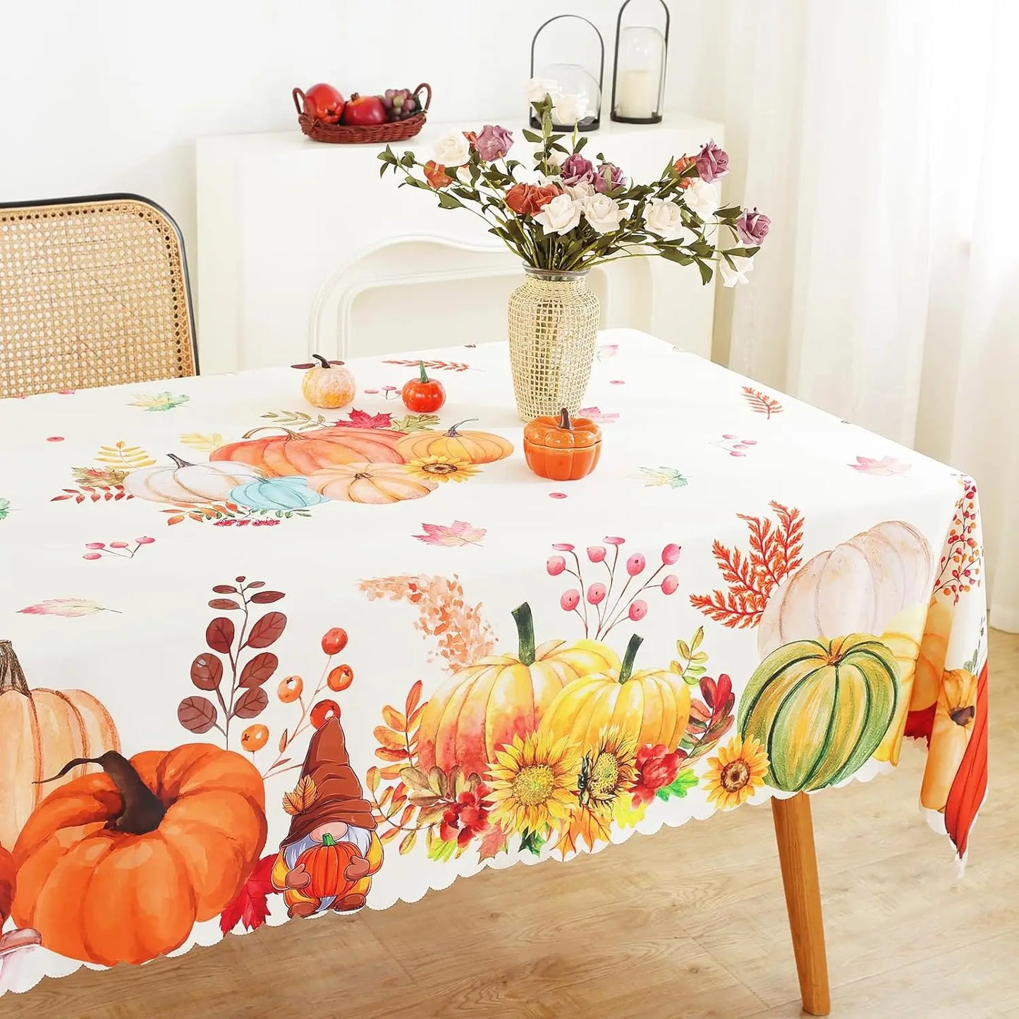 Fall Pumpkin Tablecloths Thanksgiving Halloween Autumn Flower Maple Leaf Waterproof Table Cover Wedding Party Dining Table Decor