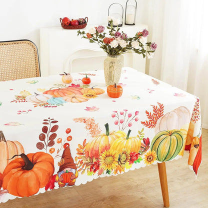 Fall Pumpkin Tablecloths Thanksgiving Halloween Autumn Flower Maple Leaf Waterproof Table Cover Wedding Party Dining Table Decor