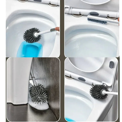 Leakproof Wall Hanging Toilet Brush Set 2 Cleaning Brushes Silicone Toilet Brush with Holder For Floor Bathroom Accessories