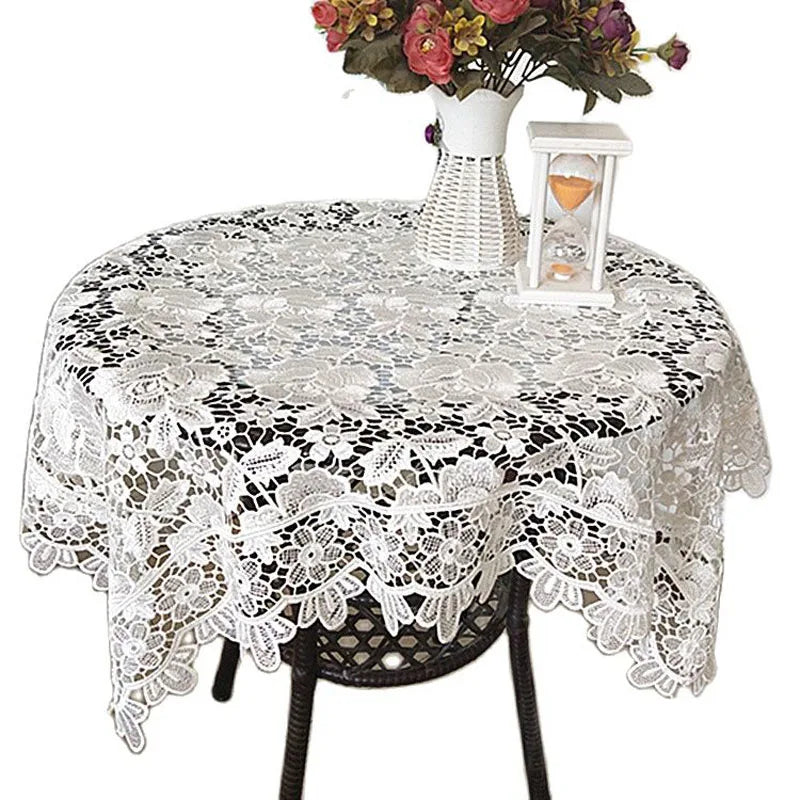 NEW white rose flowers Embroidery table cloth cover wedding tablecloth kitchen party Christmas Table decoration and accessories