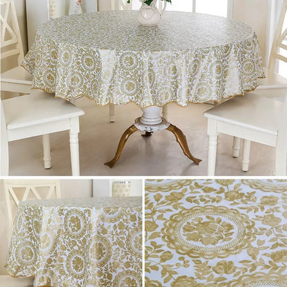 PVC Round Table Cloth For 4/6 Seaters 152cm 180cm Dining Table Cover Waterproof Oilproof Floral Printed Household Tablecloths