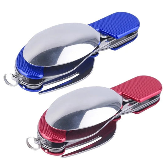 Outdoor Camping Portable Fork Knife Tableware Tools Stainless Steel Multi-Function Folding Spoon&Fork Knife Travel Sets