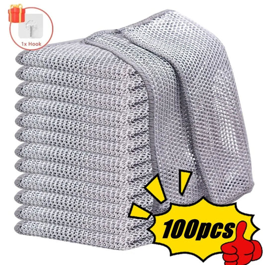 100/1pcs Magic Cleaning Cloth Thickened Double -sided Metal Steel Wire Rags Kitchen Dish Pot Washdishing Cloth Towel Clean Tools