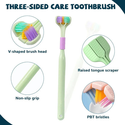 3D Stereo Three-Sided Toothbrush PBT Ultra Fine Soft Hair Adult Toothbrushes Tongue Scraper Oral Care 360° Cleaning Teeth Brush