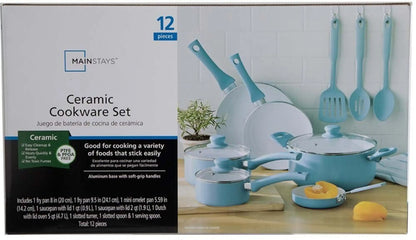 12pc Ceramic Cookware Set, Blue Linen