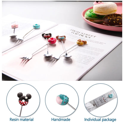 Stainless Steel Doughnut Spoon Fork Coffee Cake Dessert Tea Ice Cream Cartoon Teaspoon Stirring  Candy Cute Kids Dinnerware
