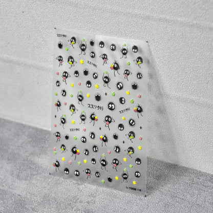 Chibi Character Susuwatari Eggette Cute Anime Cartoon Nail Stickers Kawii Nail Art Weeb Cartoon Relief Self Adhesive Decal
