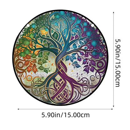 Glass Pattern Tree of Life Stained Suncatcher Four Seasons Theme Window Wall Hanging Ornament Glass Panel Decor Gift for Mom