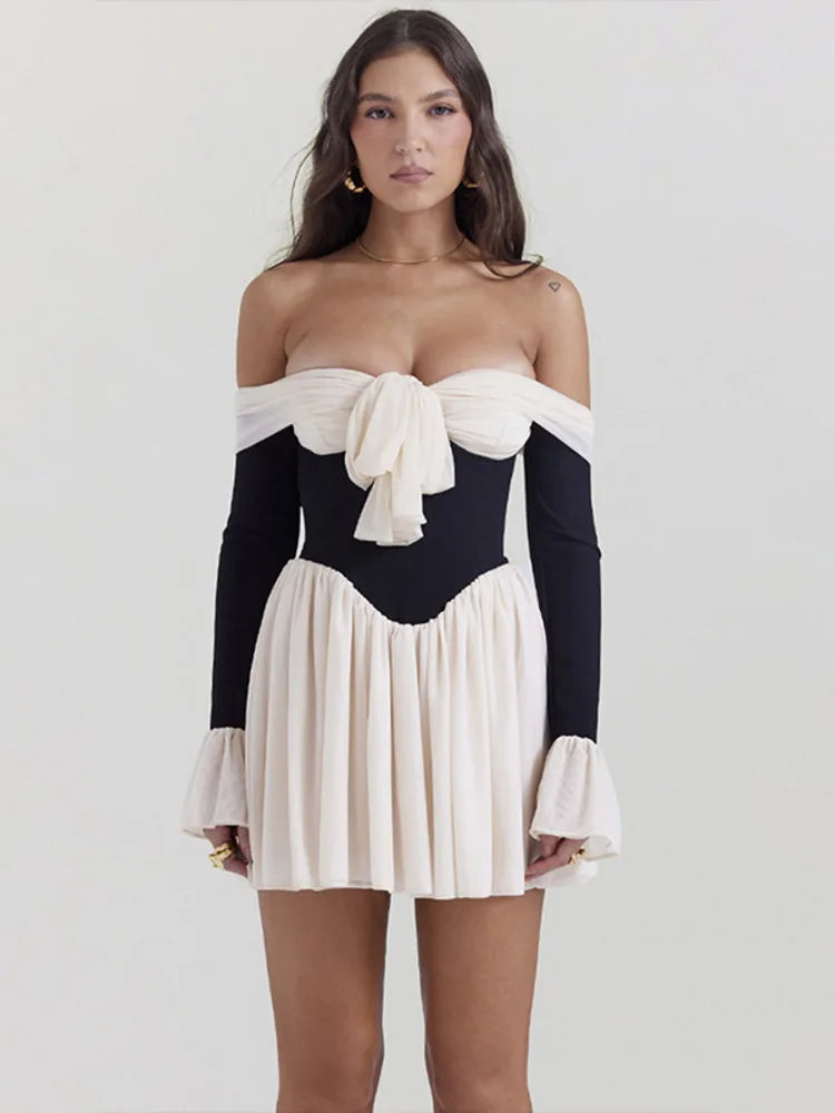 Strapless Backless Flare Sleeve Mini Dress