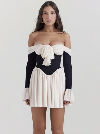 Strapless Backless Flare Sleeve Mini Dress