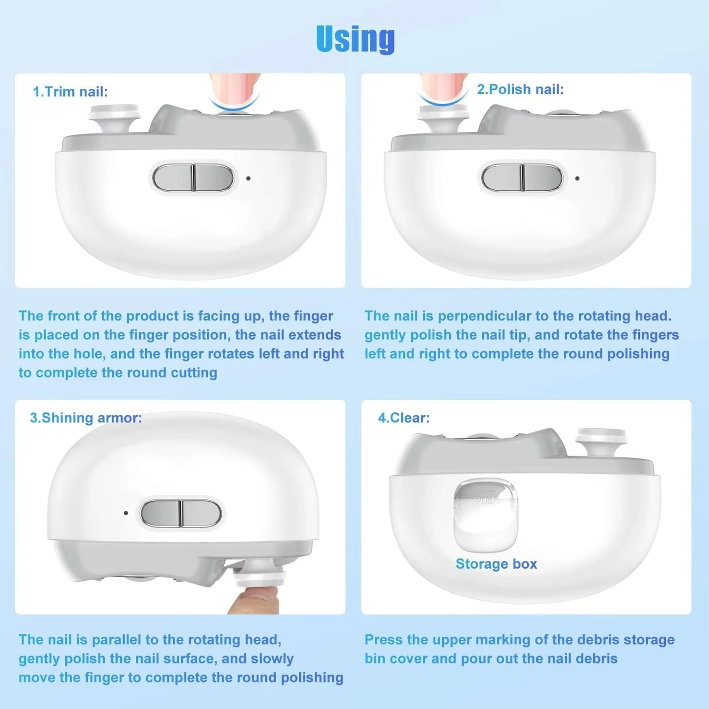 Automatic Electric Nail Clipper with Light & 2 Speeds, Nail Polisher 2 in 1 Design, Nail Clip Storage, USB Rechargeable Safety
