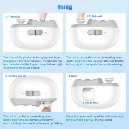 Automatic Electric Nail Clipper with Light & 2 Speeds, Nail Polisher 2 in 1 Design, Nail Clip Storage, USB Rechargeable Safety