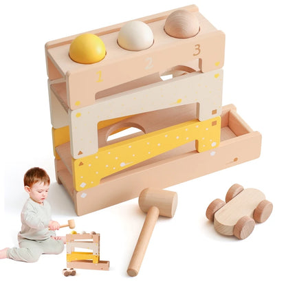 Wooden Track Assembly Toy Montessori Toys Wooden Trolley  Shape Improve Hands Ability Educational Kids Orbital Rolling Ball Toys