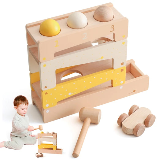 Wooden Track Assembly Toy Montessori Toys Wooden Trolley  Shape Improve Hands Ability Educational Kids Orbital Rolling Ball Toys