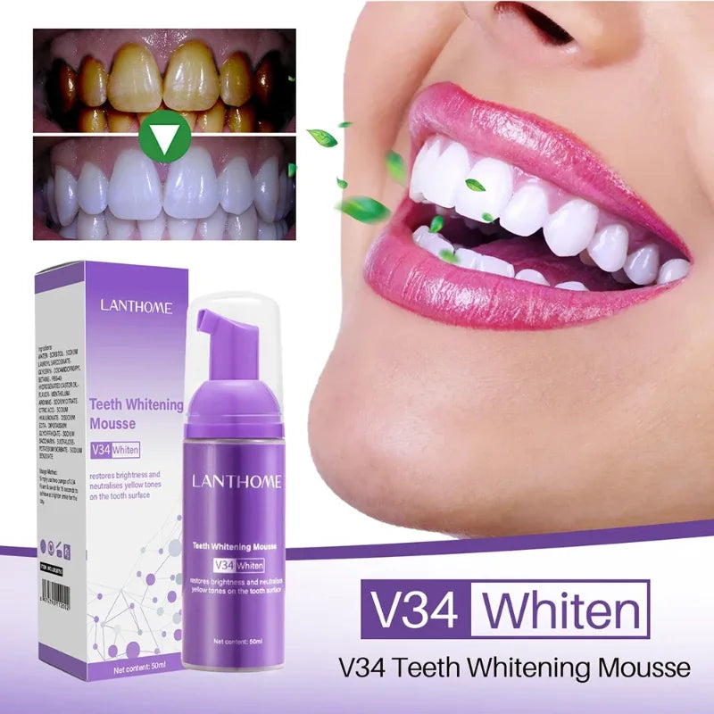 V34 Mousse Toothpaste 50ml Teeth Whitening Removing Yellow Teeth Cleaning Tooth Stain Oral Fresh Tooth Oral Cleaning Product