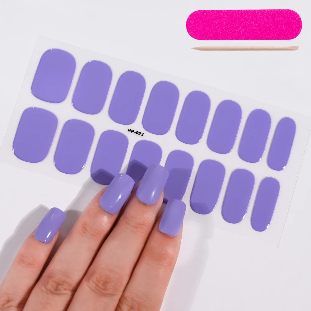 16 Tips Solid Color Gilded Gold Gel Nail Sticker Full Cover Self-Adhesive Press On Nail Decal Long Lasting Gel Nail Polish Wraps