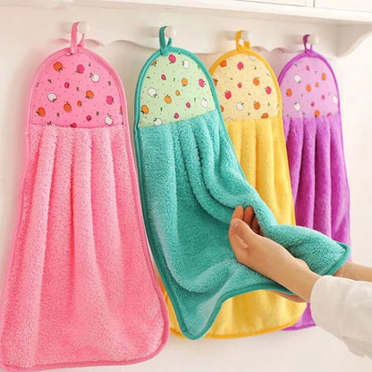 Coral Fleece Hand Towel Hanging Absorbent Towel Thickened Kitchen Towel Cleaning Cloth Dish Towel Non-Stick Oil Cleaning Cloths