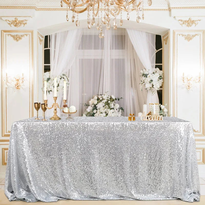 Gold Sequin Tablecloth 108x50 Inch-Rectangle Table Cover Overlay for Wedding Baby Birthday Cake Table Holiday Banquet Decoration