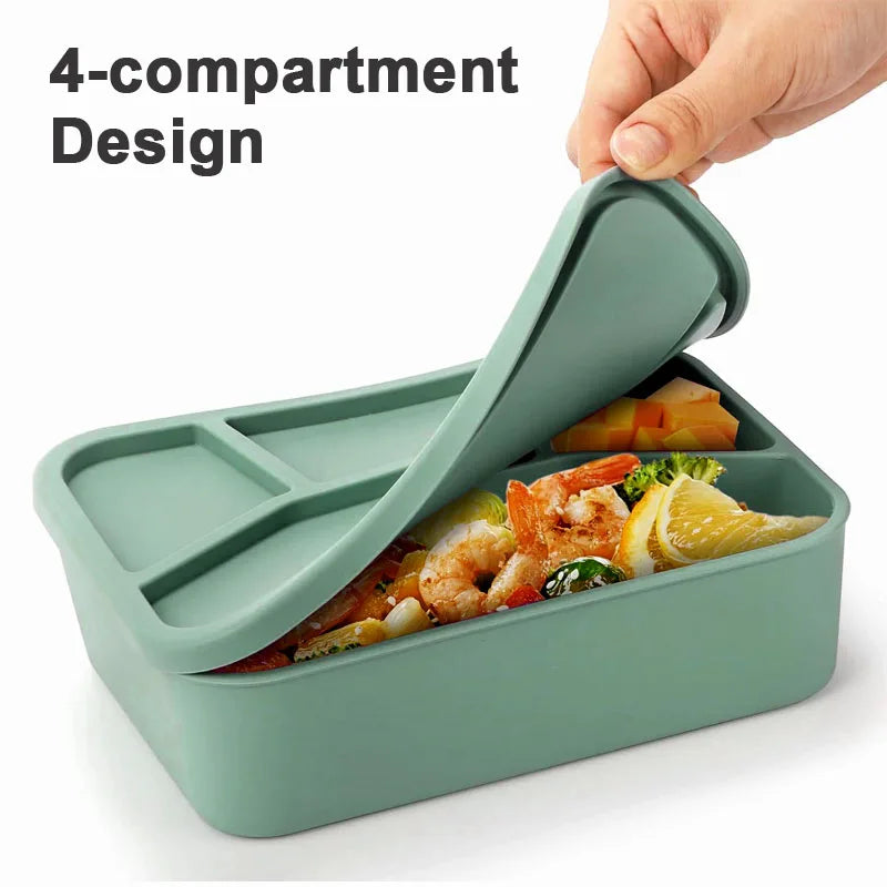 Personalized Name Lunch Box Portable Silicone Bento Box For Student Office Workers Food Container With 4 compartments Leakproof