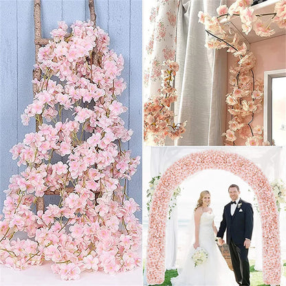 1pcs Artificial Flowers Sakura Vine Garland for Wedding Arch Decoration Home Room Garden Backdrop Wall Decor Fake Flower Vines