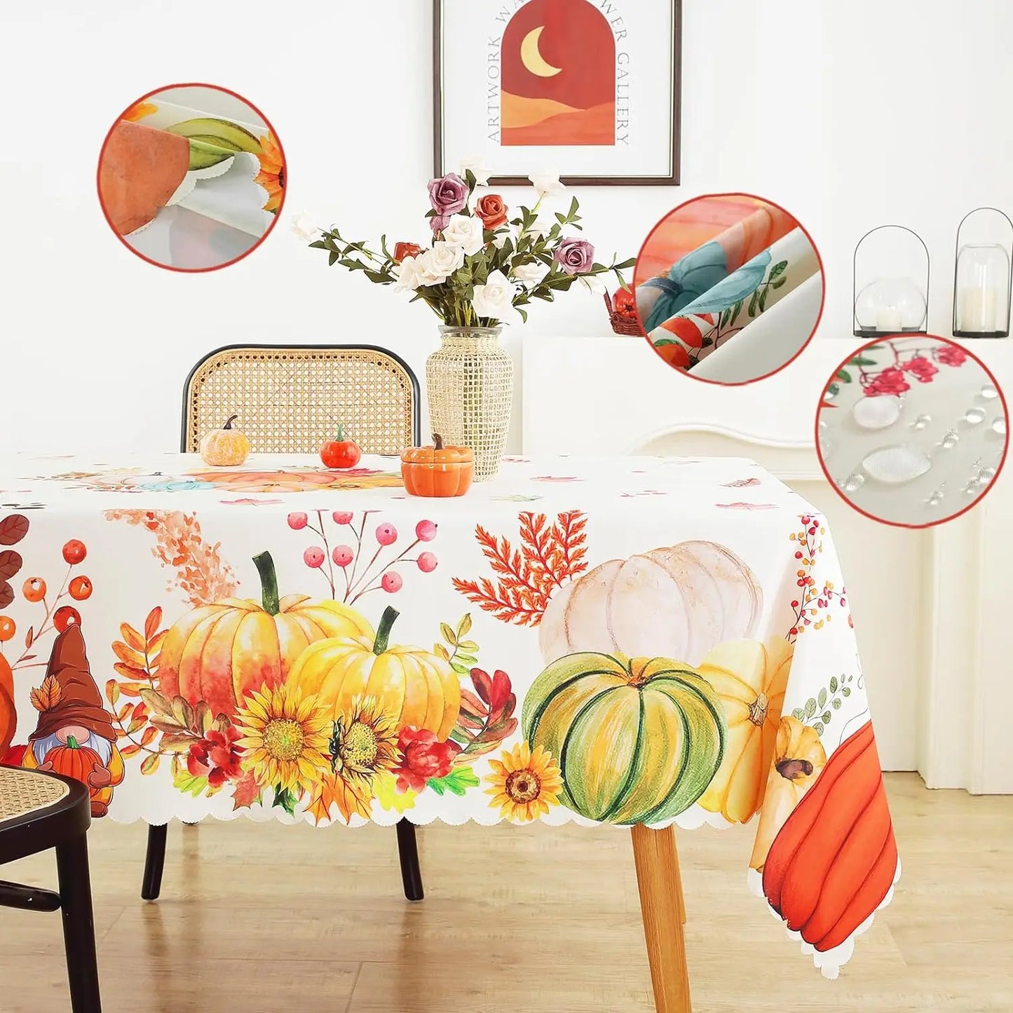 Fall Pumpkin Tablecloths Thanksgiving Halloween Autumn Flower Maple Leaf Waterproof Table Cover Wedding Party Dining Table Decor