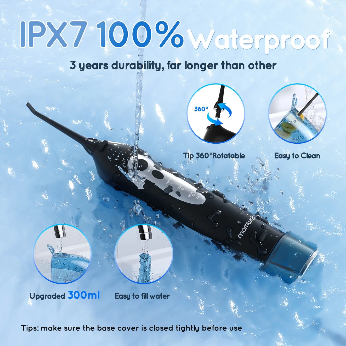 Mornwell New D52Pro Dental Water Jet Rechargeable Water Flosser Portable 300ML 4 Nozzles Waterproof Oral Irrigator Teeth Cleaner