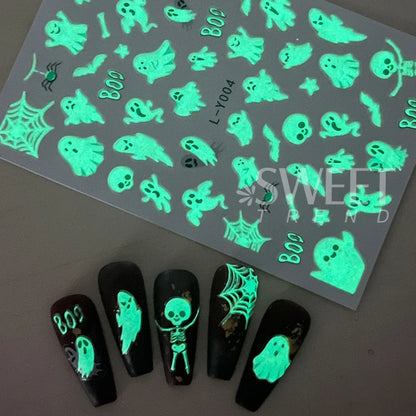 3D Black Human Silhouettes Nail Stiker Luminous Blooming Design Ghost Demon Cat Angel Butterfly DIY Slider Nail Foils Decoration