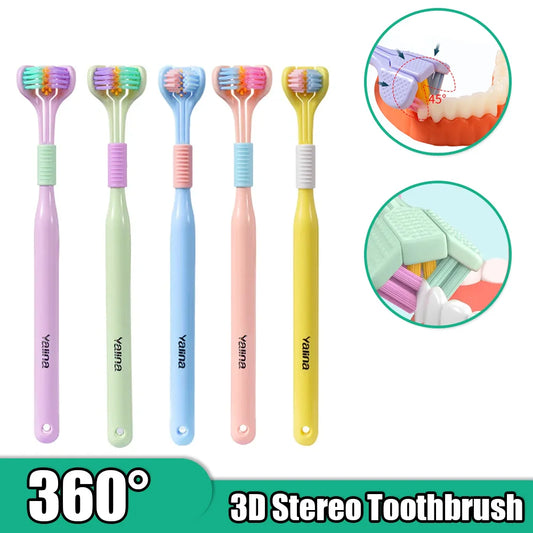 3D Stereo Three-Sided Toothbrush PBT Ultra Fine Soft Hair Adult Toothbrushes Tongue Scraper Oral Care 360° Cleaning Teeth Brush